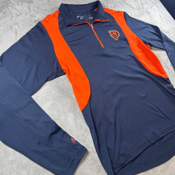 Antigua Chicago Bears Mens Small Quarter Zip Pullover Navy Blue Orange NFL - Picture 5 of 11